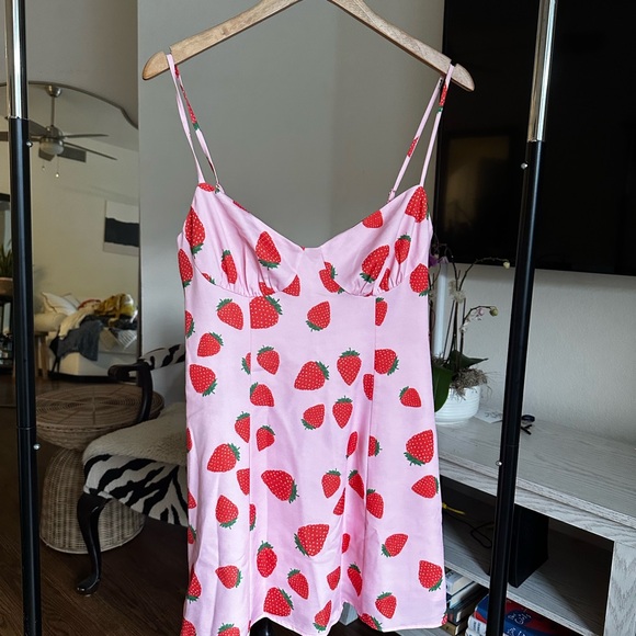Strawberry Print Pink Slip Dress - Picture 2 of 3